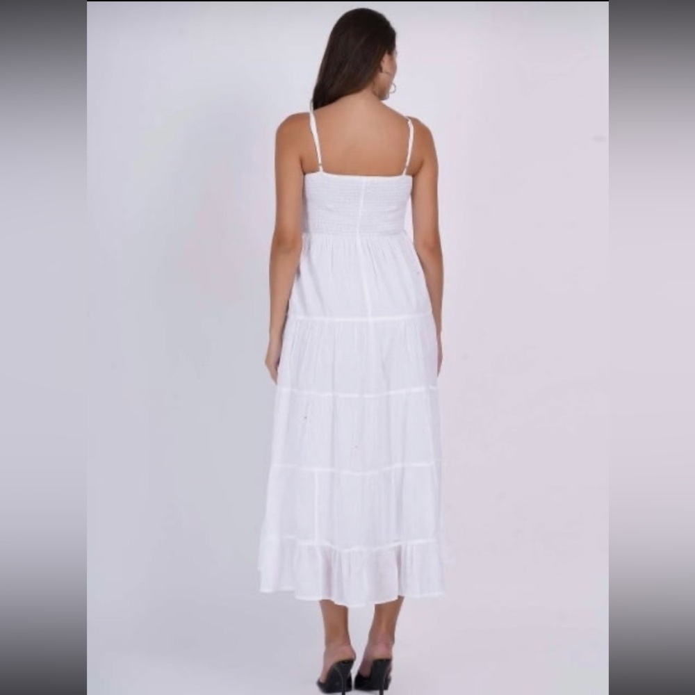 DRESSBARN Women White Raffles Skirt Eyelet Cotton Summer Dress | 12